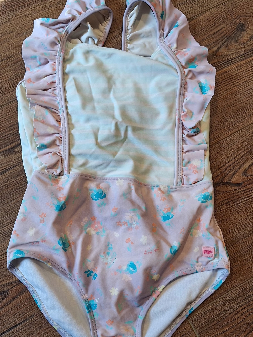 Girls Floral Ruffle One-Piece Swimsuit - Pink & Aqua ☆Size 8☆